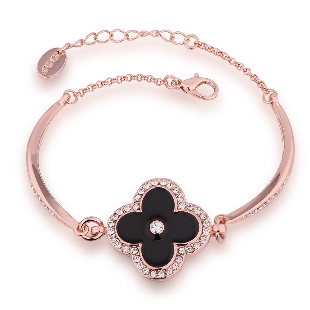 Fashion 18k Rose Gold Czech Drill Flower Shape Pendant Charm Bracelet Design for Yong Girl