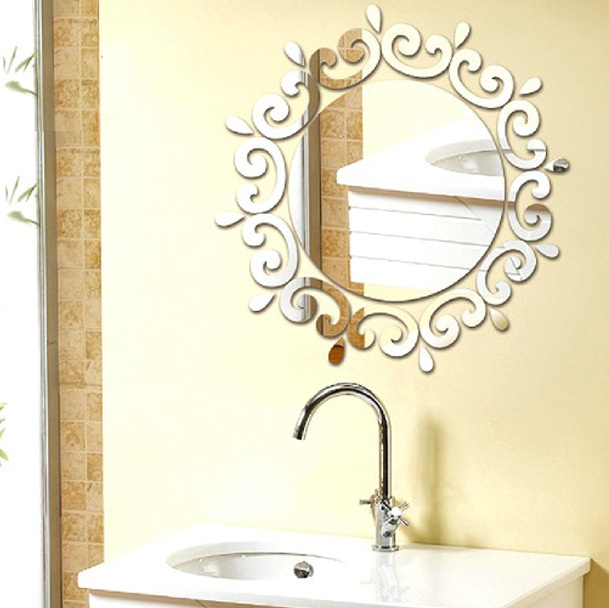 Round Wall Mirror Acrylic Crystal DIY 3D Wall Sticker Home Bathroom Decal
