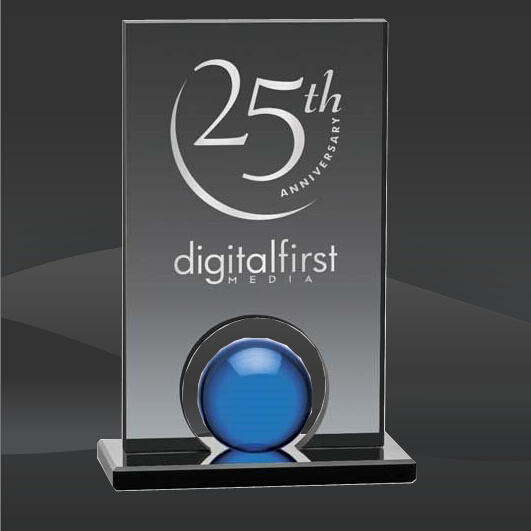 Smoked Rectangle Blue Orb Crystal Award (MP-AWK8642-B)