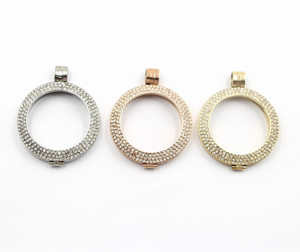 Lastes Design Bevel Edge Stainless Steel Locket with White Crystal