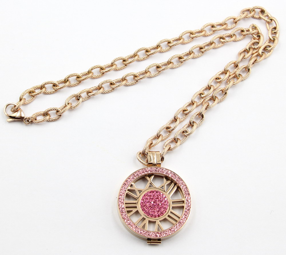 Fashion Party Locket Pendant Necklace with Rose Crystal