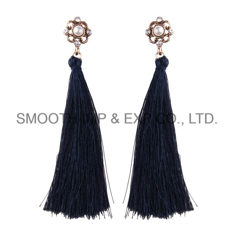 Fashion Flowers Pearl Diamond Long Temperament Tassel Earrings Jewelry Gift