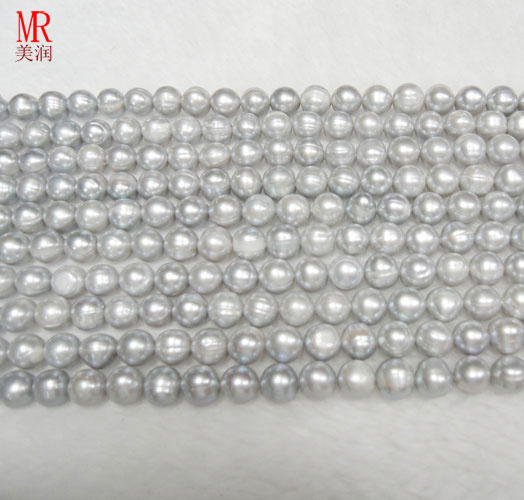 9-10mm Grey Freshwater Pearl Strand Necklace (ES186)