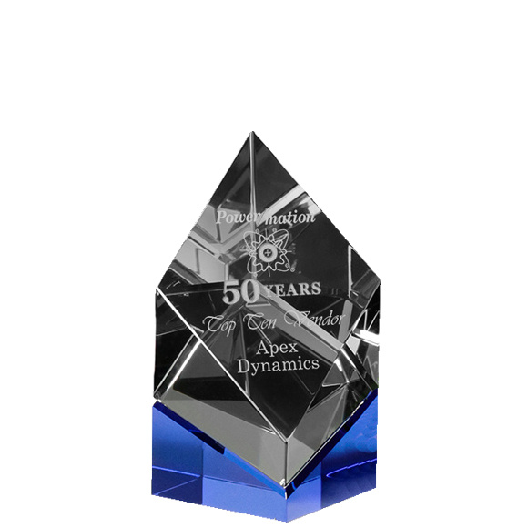 Square Crystal Trophy Blue Base.