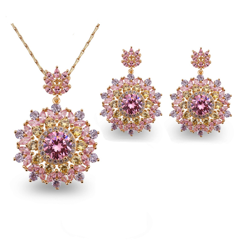 Sparkling Cubic Zircon Crystal Jewelry Set Including Necklaces and Earrings