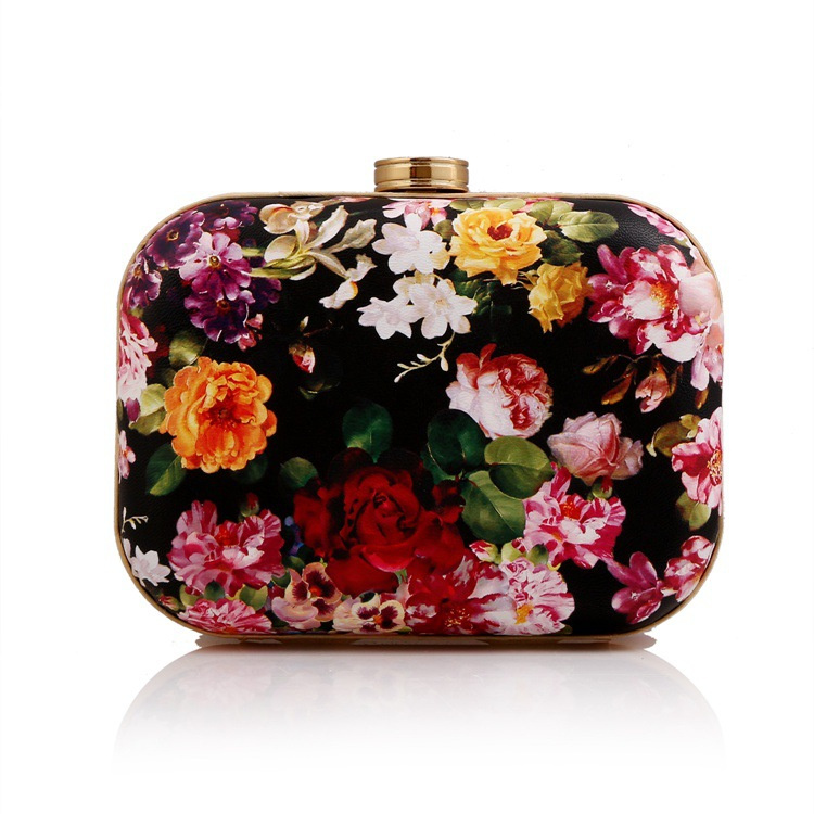 Newest Flower Printed Box Clutch Bag Women Evening Handbag
