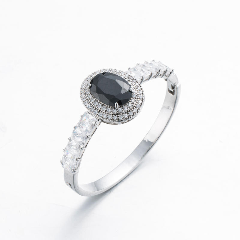 Classical Silver Sapphire Crystal Copper Bangle