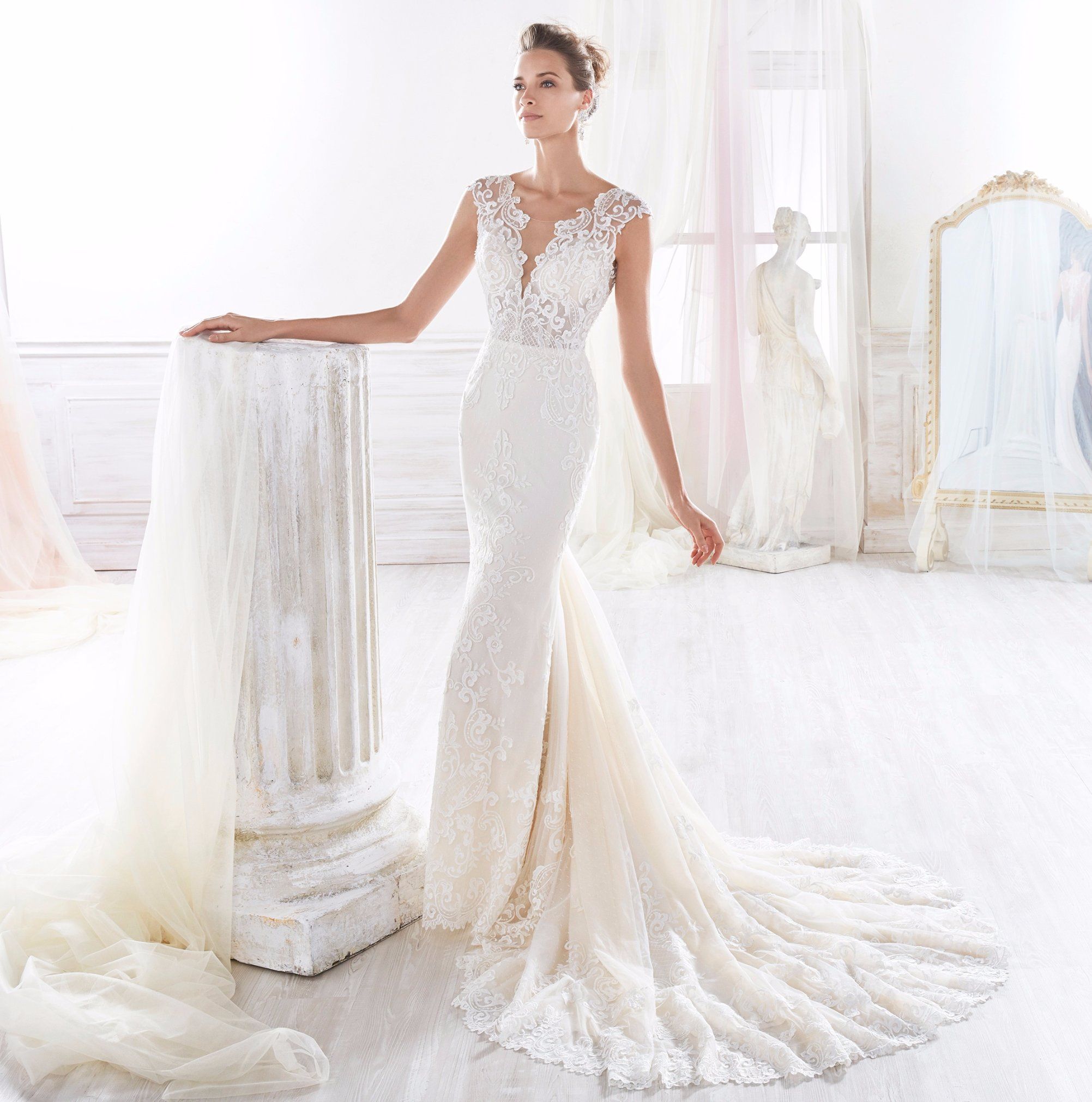 Champagne Lace Mermaid Bridal Wedding Dress