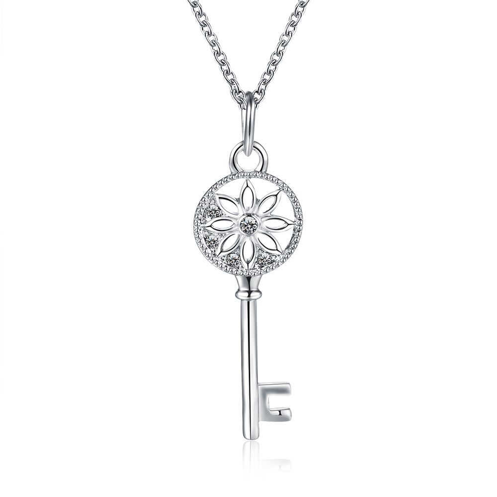 New Design Rock Style Key Pendant Crystal Rhodium Necklace