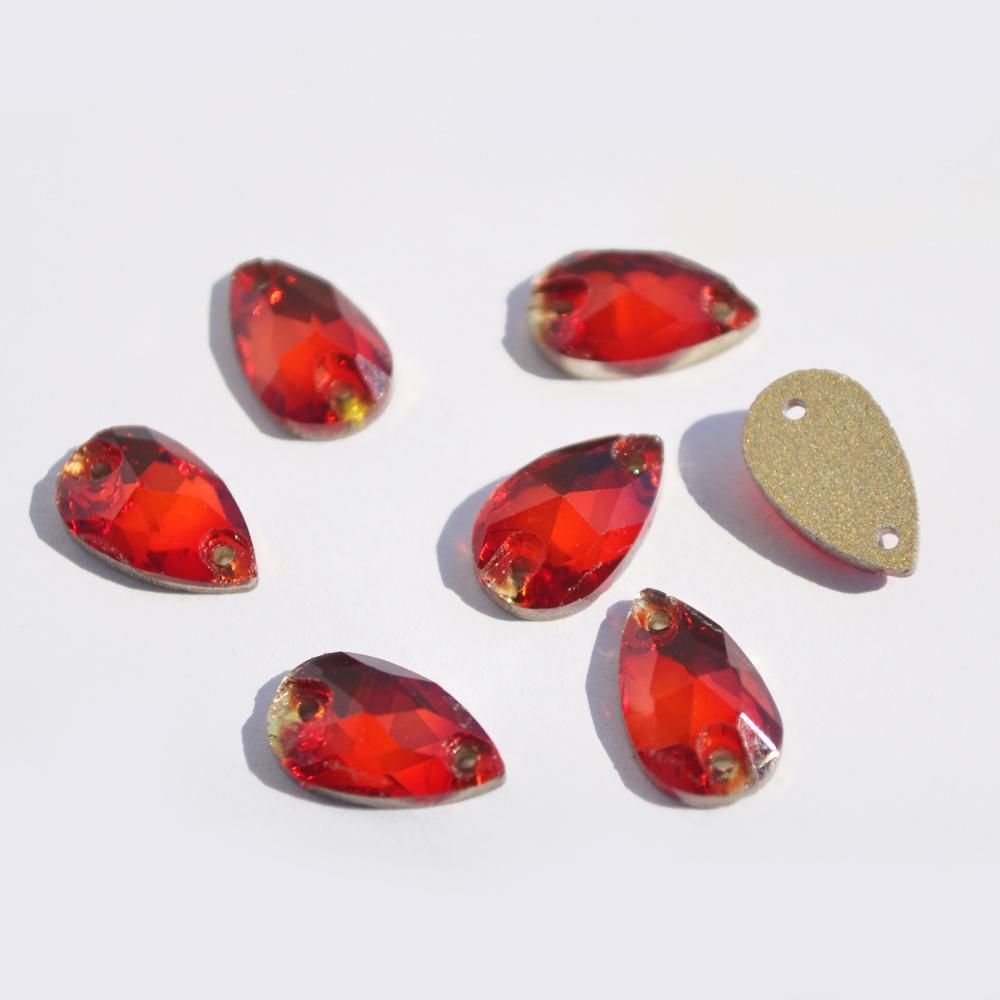 Siam Tear Drop Shaped Glass Sew on Crystal Rhinestone for Jewelry
