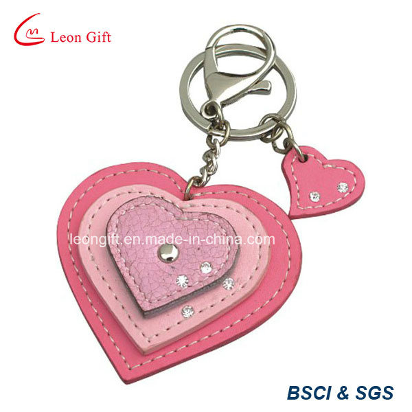 Fashion Heart Shape Leather Keychain with Crystal