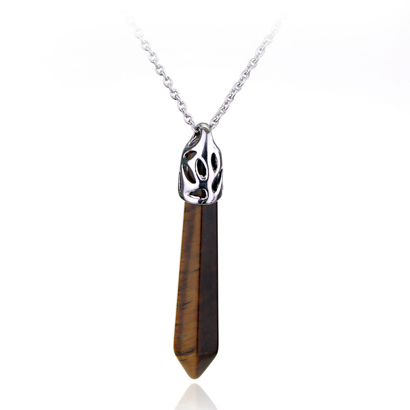 Pendant Silver Stainless Steel Natural Stone Crystals Necklace