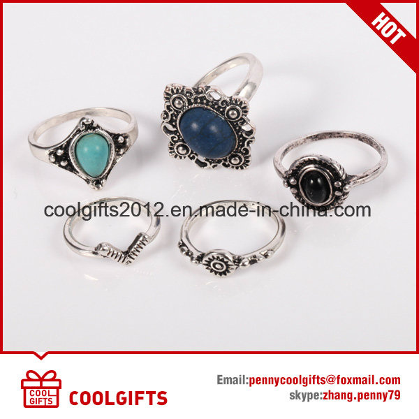5PCS/Set Women Bohemian Style Gemstone MIDI Tribal Ring Set