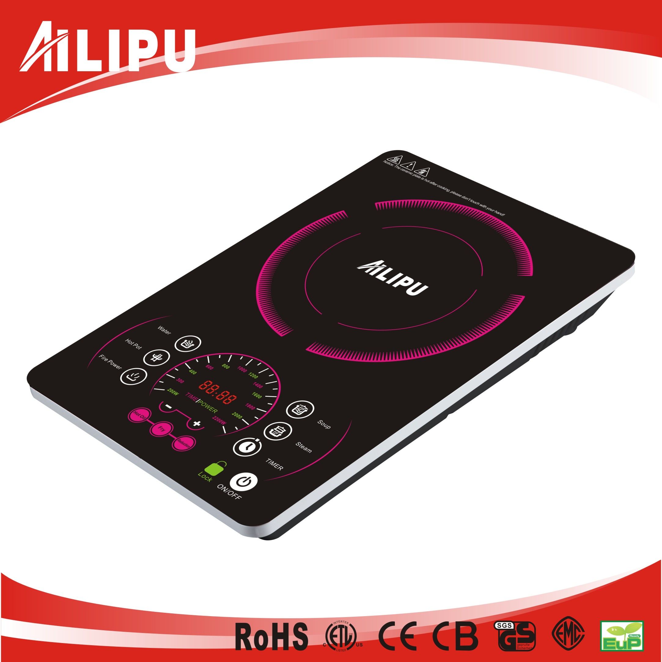 Newly Design Large Crystal Plate Super Slim Induction Cooktop Sm-DC22c)