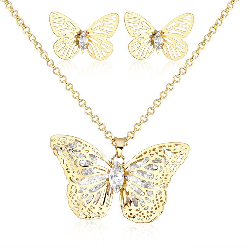 Butterfly Wholesale Fashion Yellow Gold Jewelry Set in Latest Design