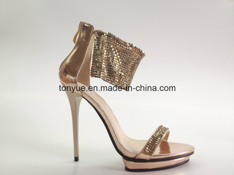 Lady Leather High Heel Crystal with Platform Sandals