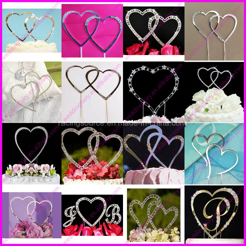 Sparking Silver Love Heart Crystal Rhinestone Cake Topper for Wedding and Party Decoration