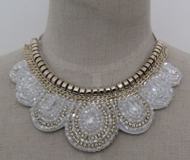 Fashion Costume Jewelry White Crystal Chunky Choker Necklace (JE0104-3)