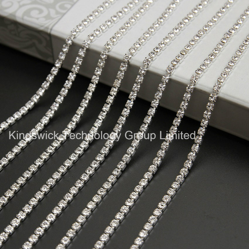 Ss28 Silver Plating Square Cup Chain Roll Rhinestone Chain