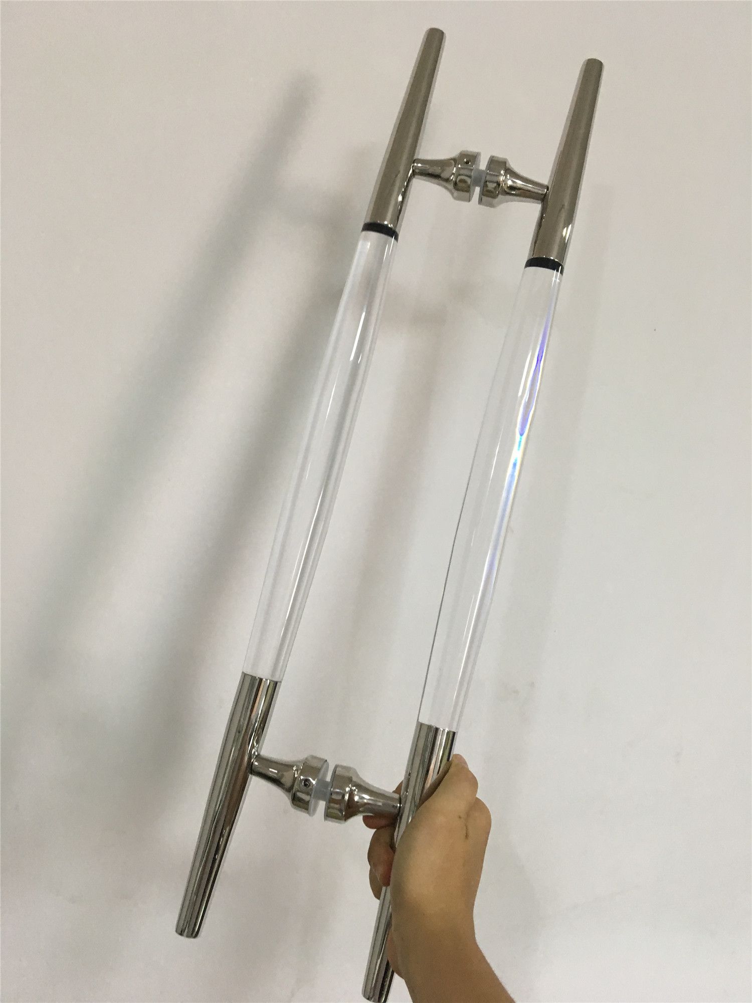 Crystal Acrylic Clear Stainless Steel Back to Back H Handle