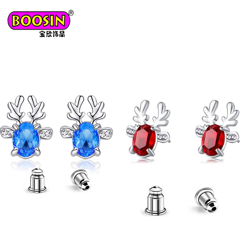 Xmas Gift Deer Elk Stud Earrings Antlers Earrings with Crystal