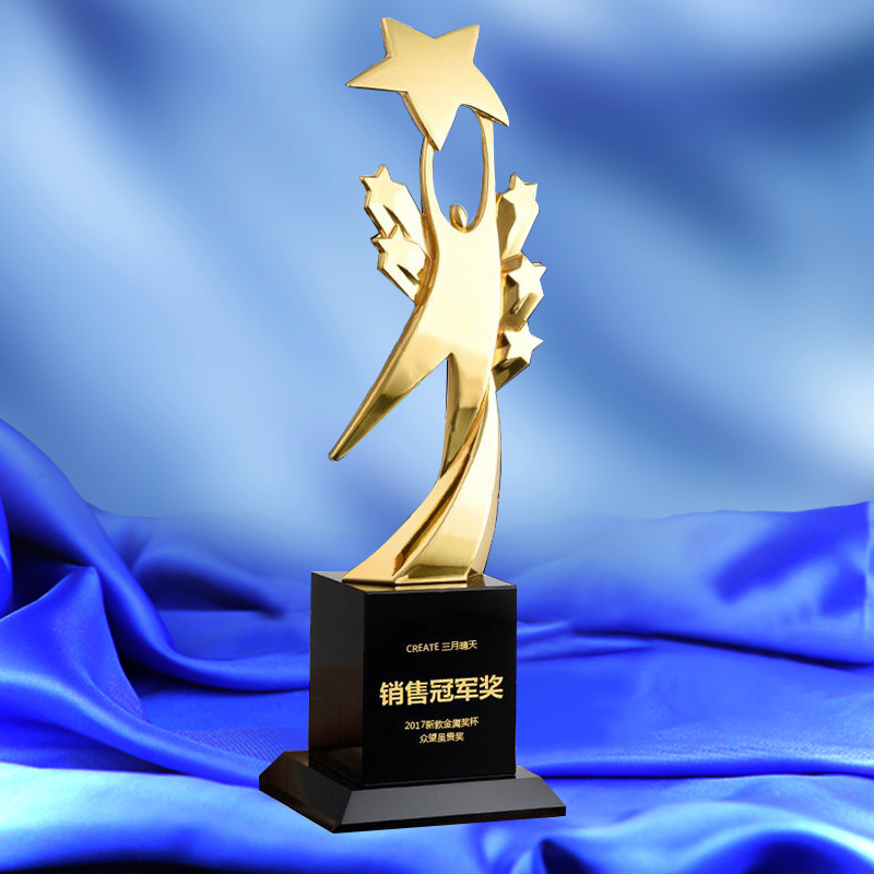Jumping for Cheering Shaped Metal Trophy with Crystal Base Athletics Champions Rewards