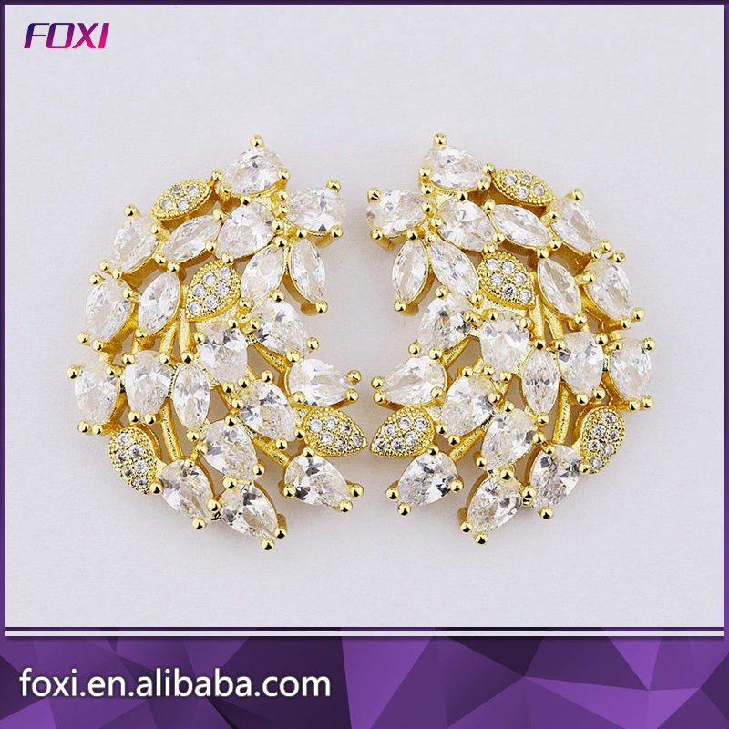 Unique Design 18K Gold Plated Stud AAA Cubic Zirconia Earrings for Women