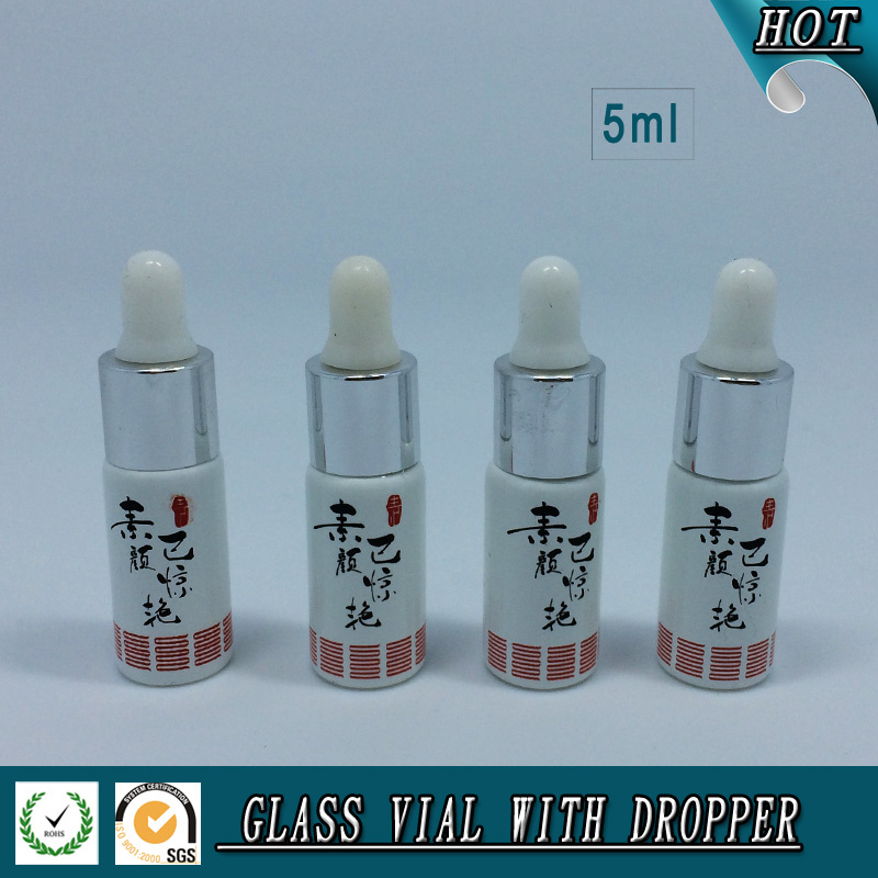 5ml White Painted Glass Dropper Bottle with Printing