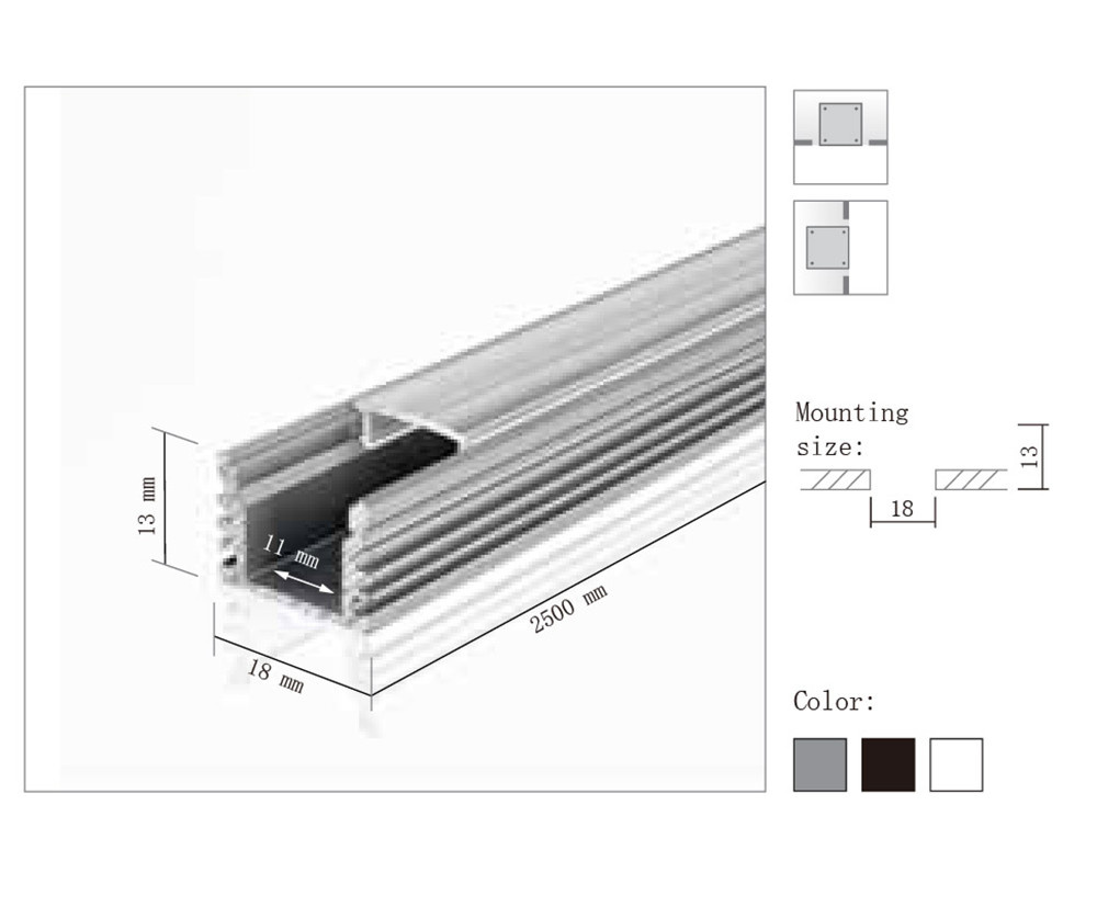 18*13mm Crystal Clear Light LED Profile Extrusion for Strip Lighting
