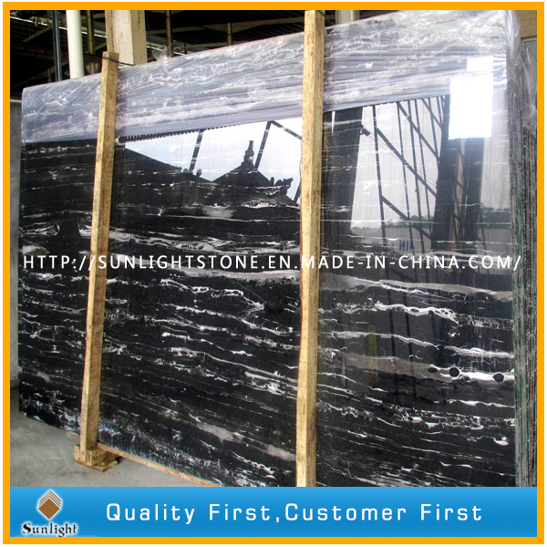 China Cheap Polished Silver Dragon Black Marble for Flooring Tiles