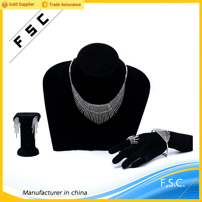 Fashion Gorgeous Crystal White Gold Tassels Wedding Girl Jewelry Set
