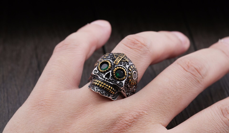 316L Stainless Steel Ring Skull Biker Men Ring