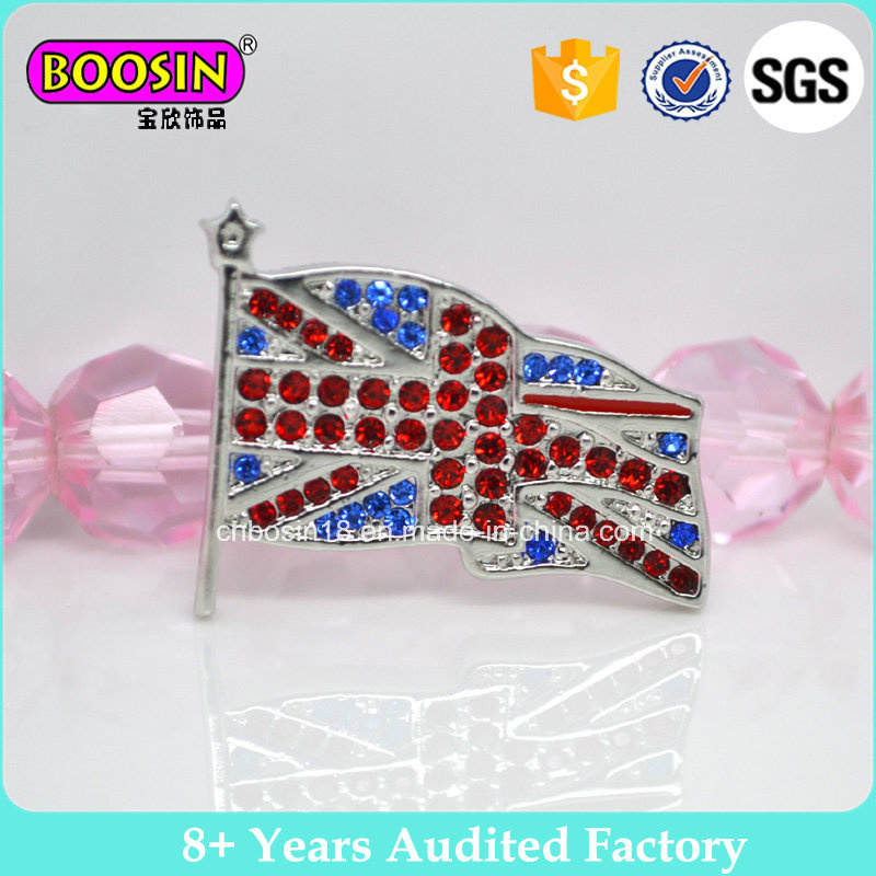 Custom High Quality Rhinestone Flag Brooch