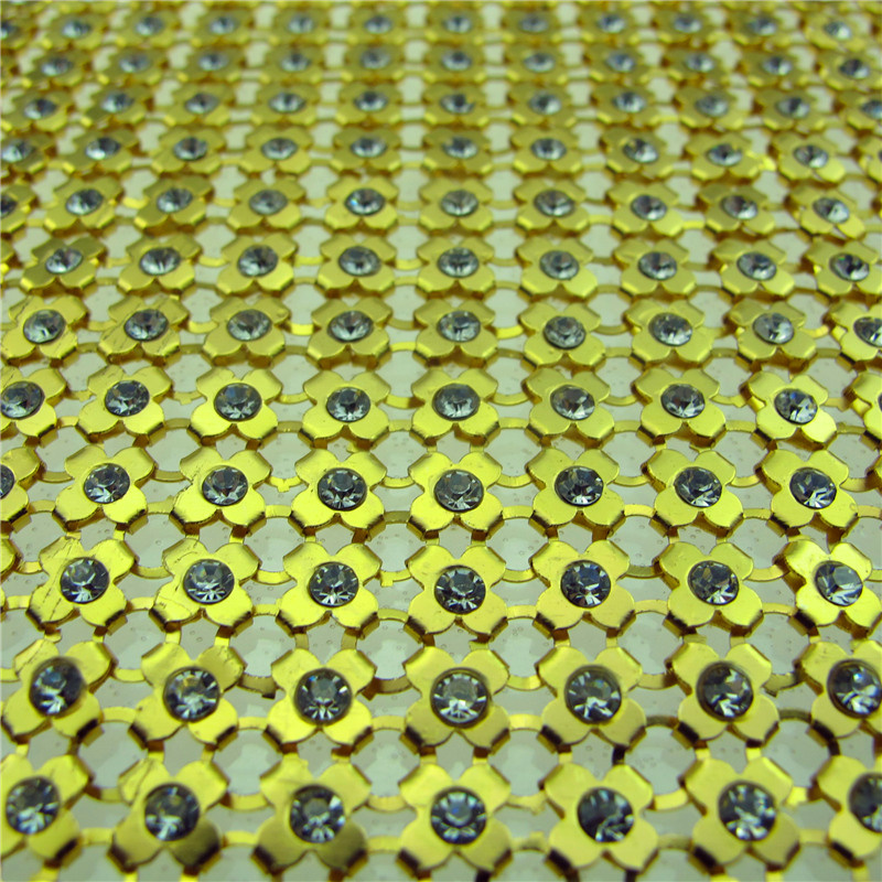 Fancy Sew on Flower Rhinestone Crystal Aluminium Mesh