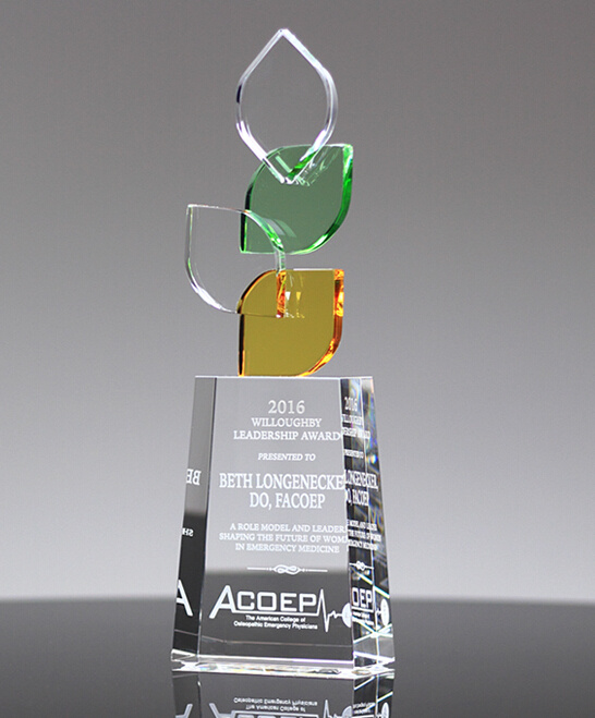 Crystal Glass Award Trophy Leaf with 3D Laser Engraving Inside