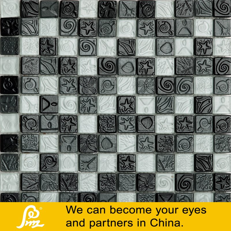 Ocean Feel Crystal Glass Mosaic White and Black (Sea B04)