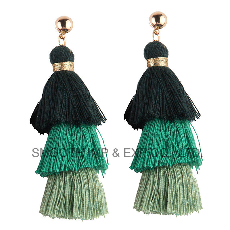New Fashion Three Layer Elegant Pompom Tassel Earring for Women