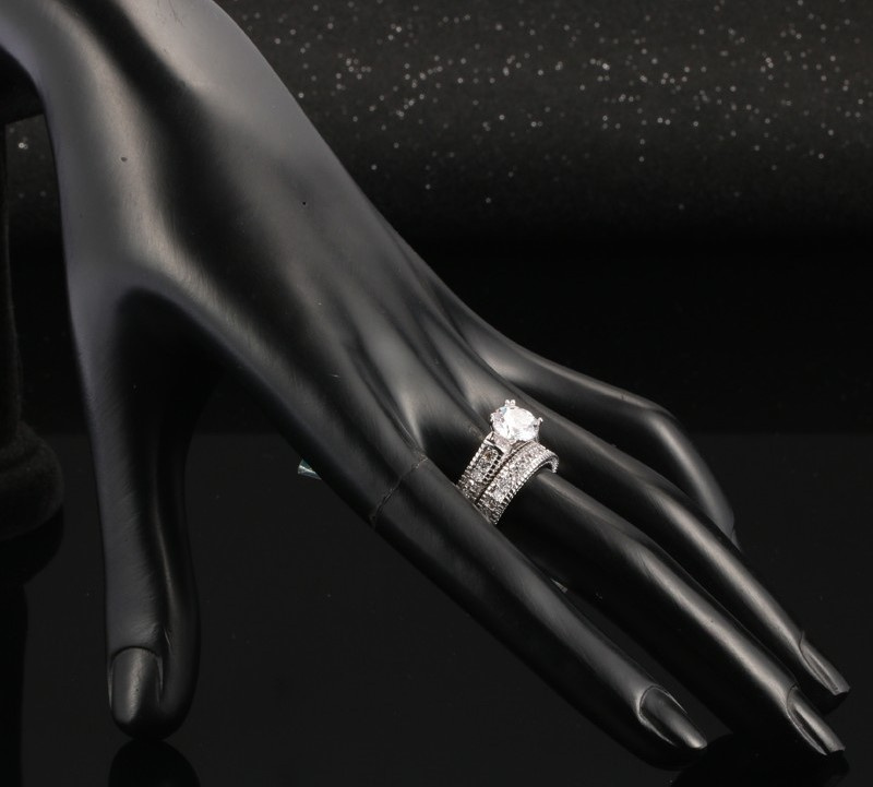 Silver Color Luxury 2 Rounds Bijoux Fashion Wedding Rings