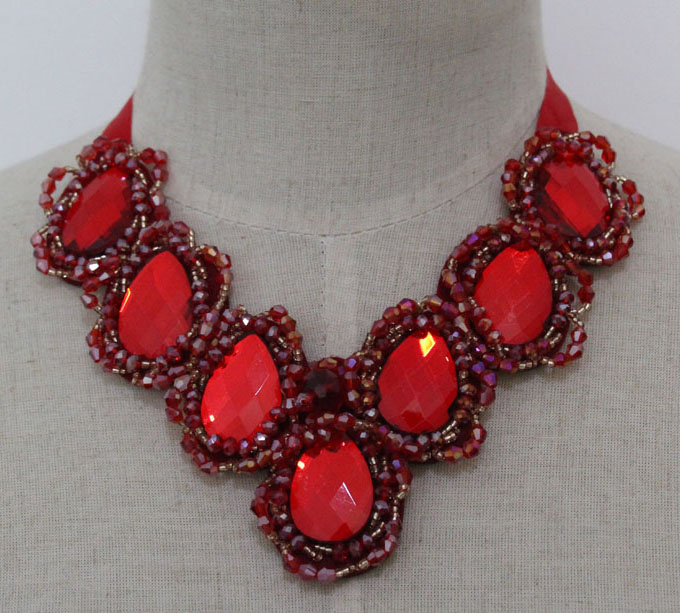 Fashion Jewelry Red Crystal Chunky Custume Choker Collar Necklace (JE0050-2)