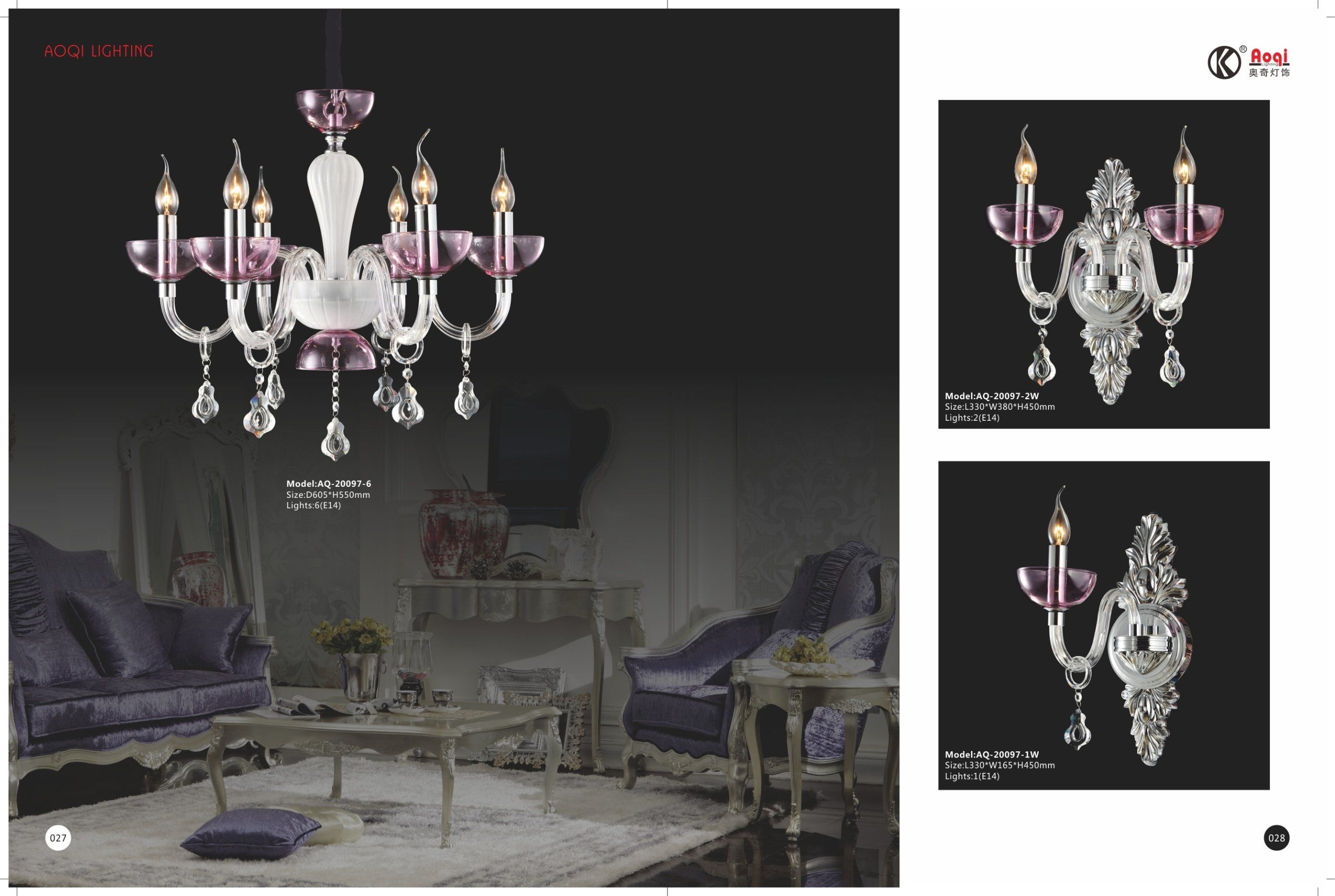 European Simple Purple Crystal Chandelier
