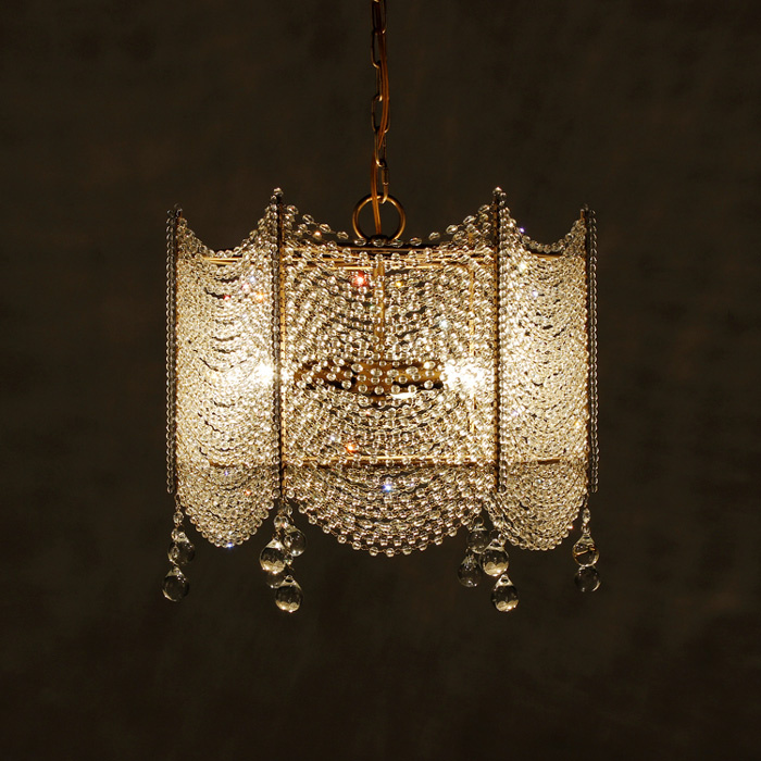 Square Clear Crystal Chandelier Lighting French Pendant Lamp for Girls Room, Bedroom
