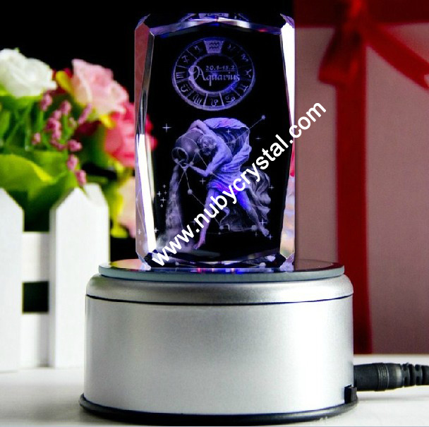 Zodiac Sign Laser Engraved Blocks with LED Base/Aquarius