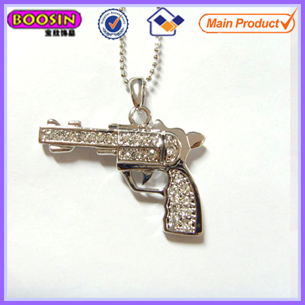 Looks Real Rhinestone Metal Gun Charm #13348