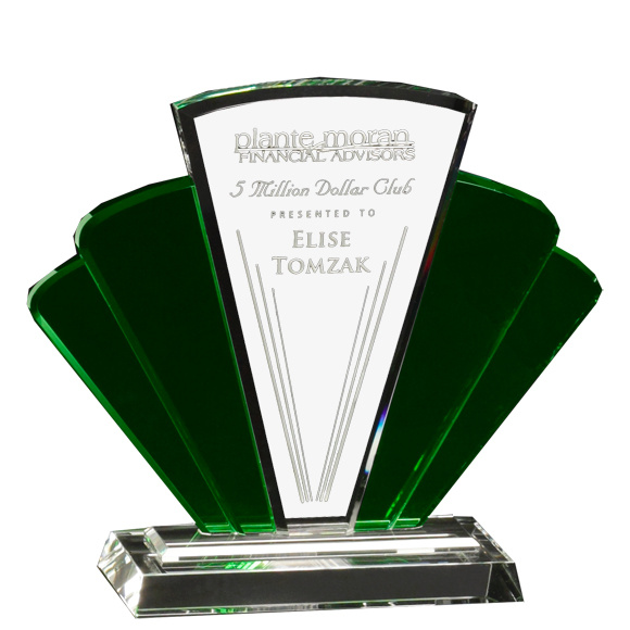 Green Fan Crystal Trophy