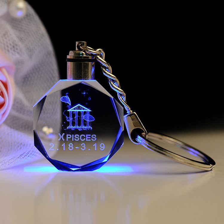 LED 3D Laser Engraving Crystal Glass Key Chain for Gift