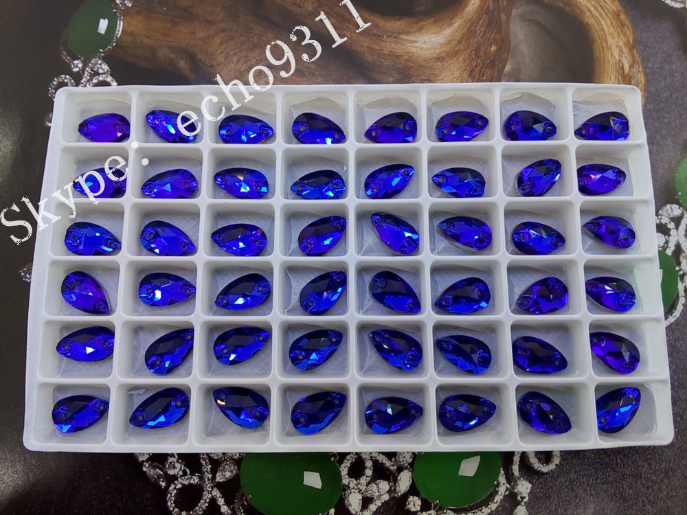 Drop Shape 7*12mm Capri Blue Sew on Flat Back Stones for Garment Ornanment
