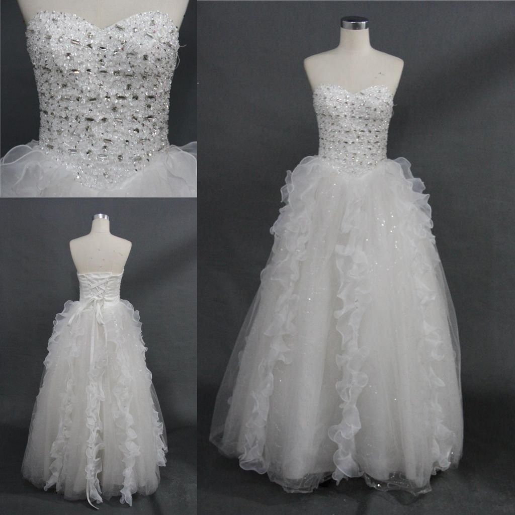 Custom Crystal Beading Ruffle Ball Gown Bridal Wedding Dresses 2018