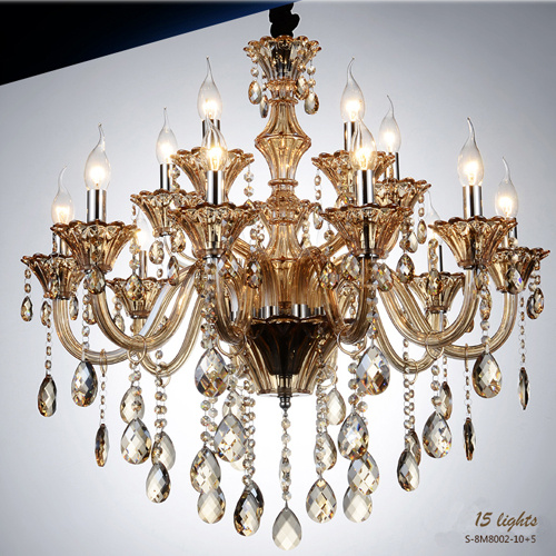 15-Lights Similar Gold Modern Crystal Chandelier Lamp Lighting, 15 X E14 Maximum 40 W Bulb Diameter 80 Cm Cognac Crystal Drops