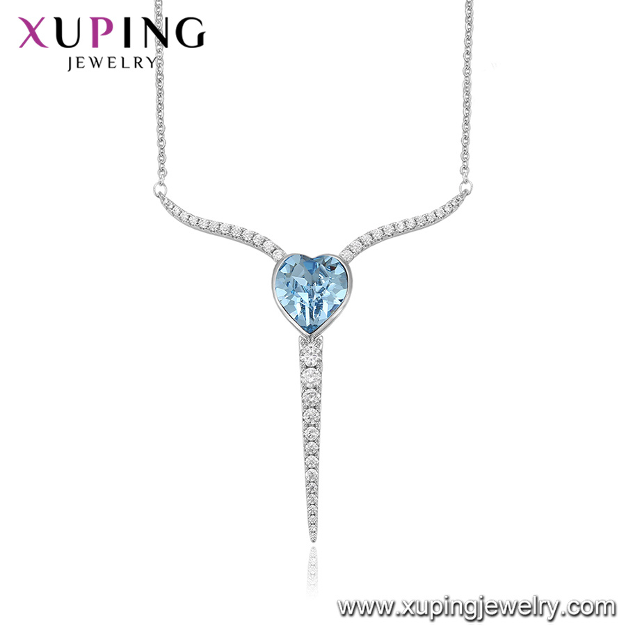 43598 Xuping Simple Shape Heart Crystals From Swarovski White Gold Plated Necklace