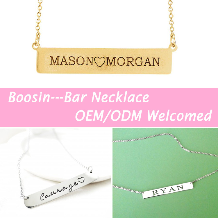 18k Gold Plated Alloy Personalized Name Bar Necklace for Gift
